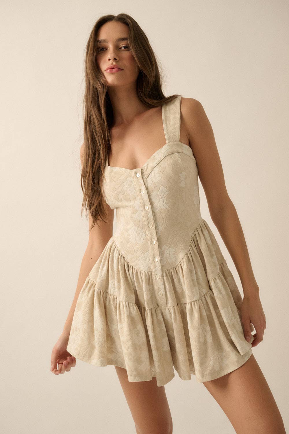Floral Jacquard Tapestry Ruffled Romper Dress
