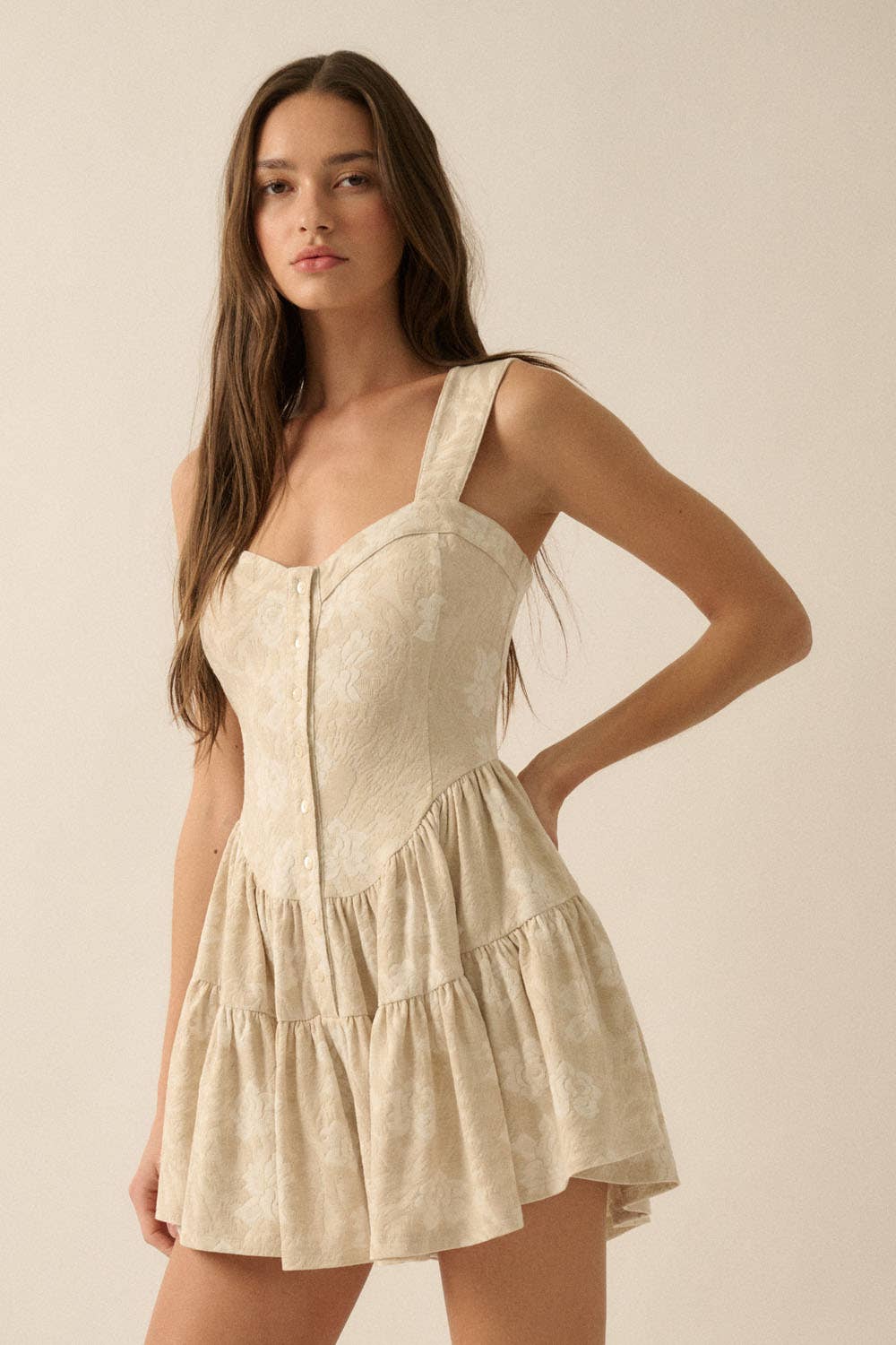 Floral Jacquard Tapestry Ruffled Romper Dress