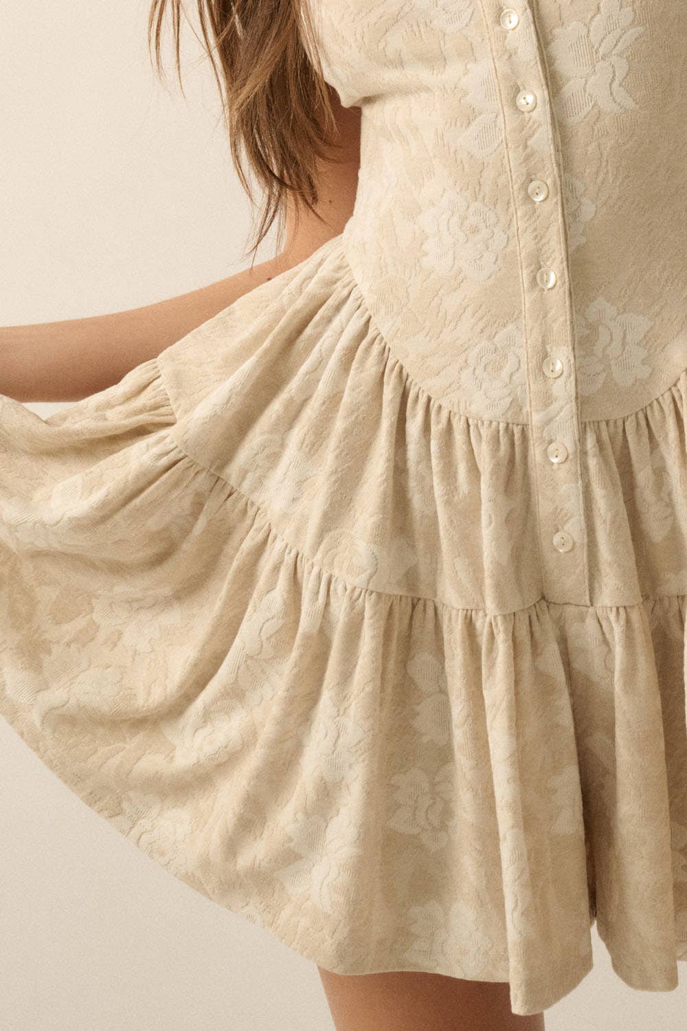 Floral Jacquard Tapestry Ruffled Romper Dress