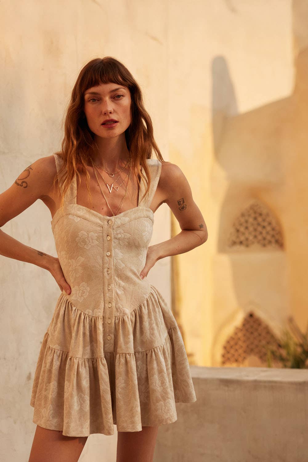 Floral Jacquard Tapestry Ruffled Romper Dress