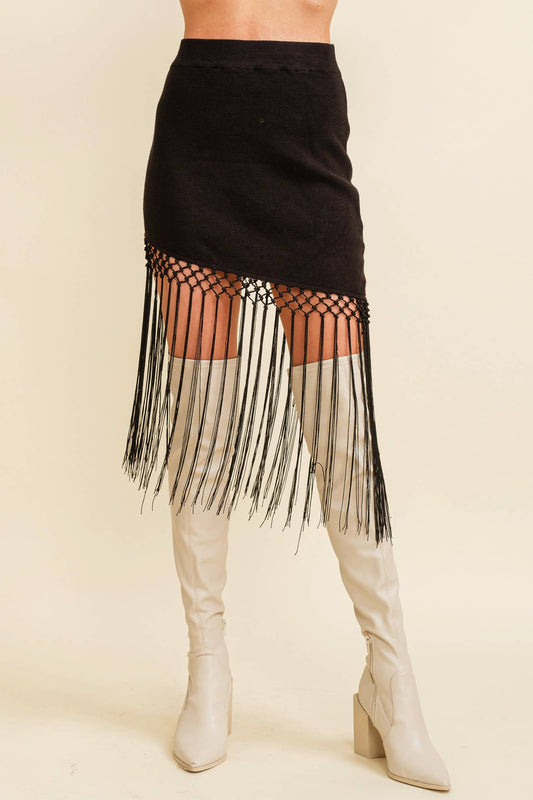 High Waist Fringe Mini Skirt