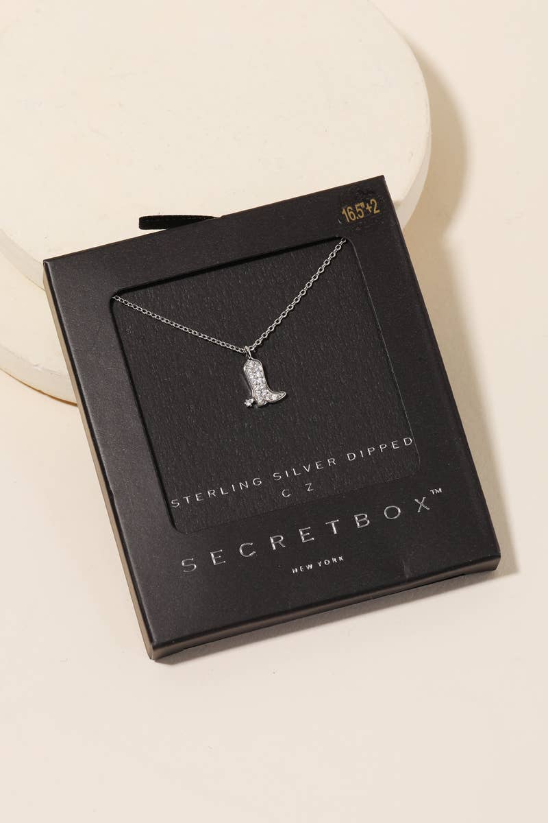 Secret Box Pave Cowboy Boot Pendant Necklace