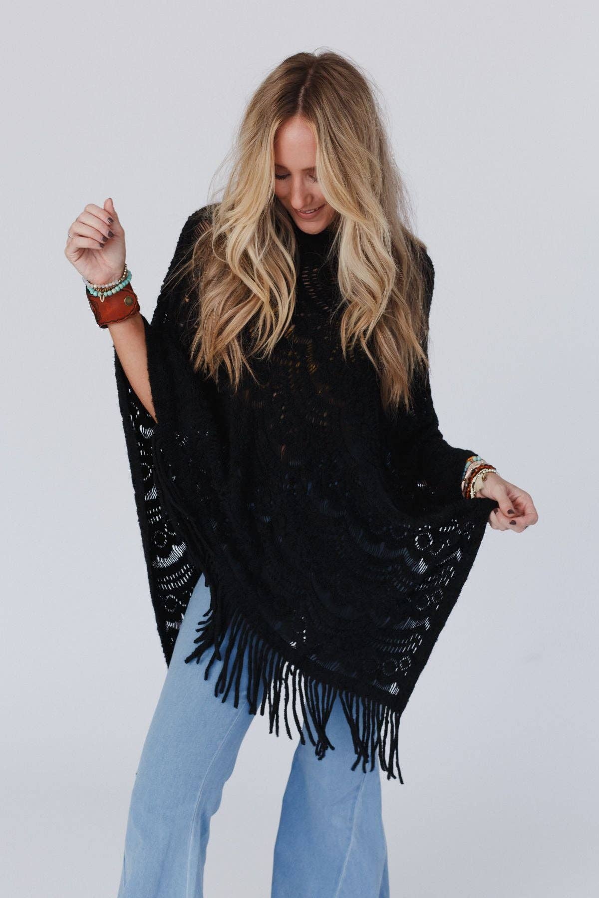 Sea Beyond Lace Poncho - Black