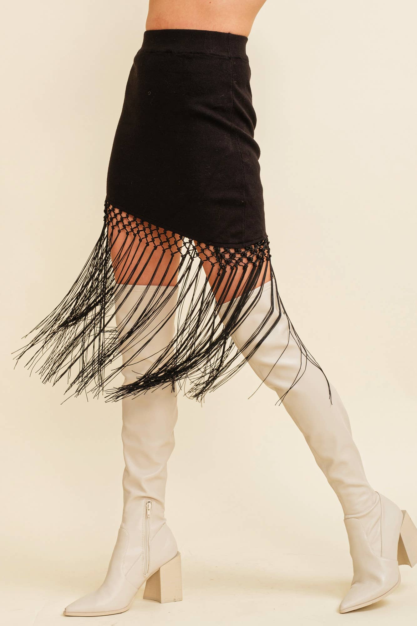 High Waist Fringe Mini Skirt