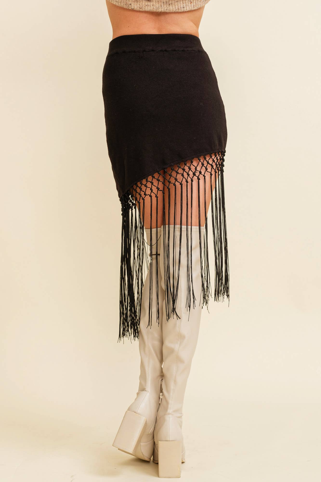 High Waist Fringe Mini Skirt