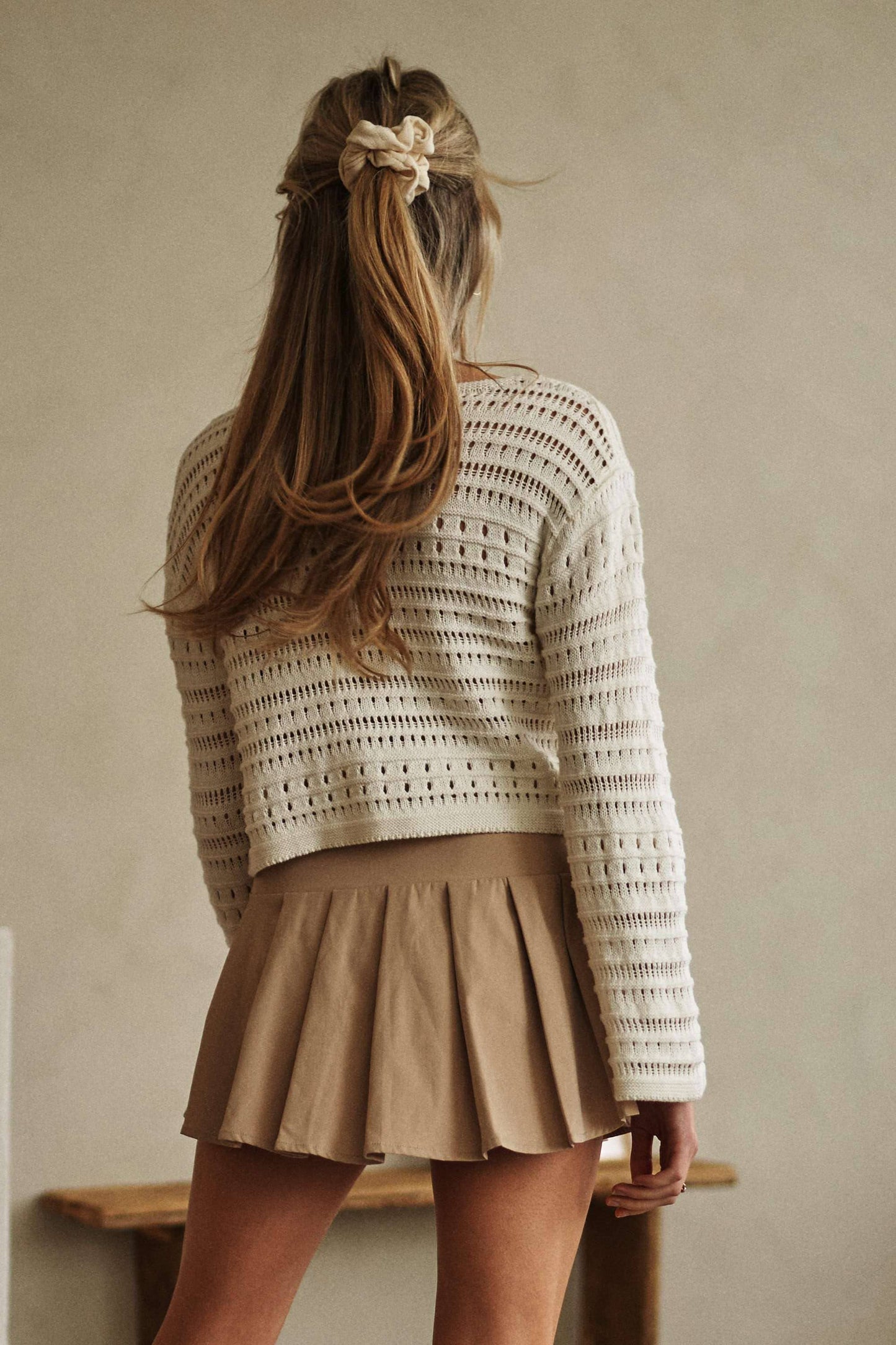 Cropped Sweater with Front Lace Tie