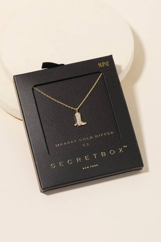 Secret Box Pave Cowboy Boot Pendant Necklace