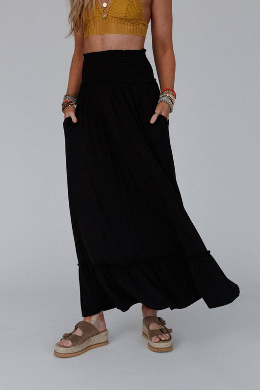 Rustic Romance Smocked Maxi Skirt - Black