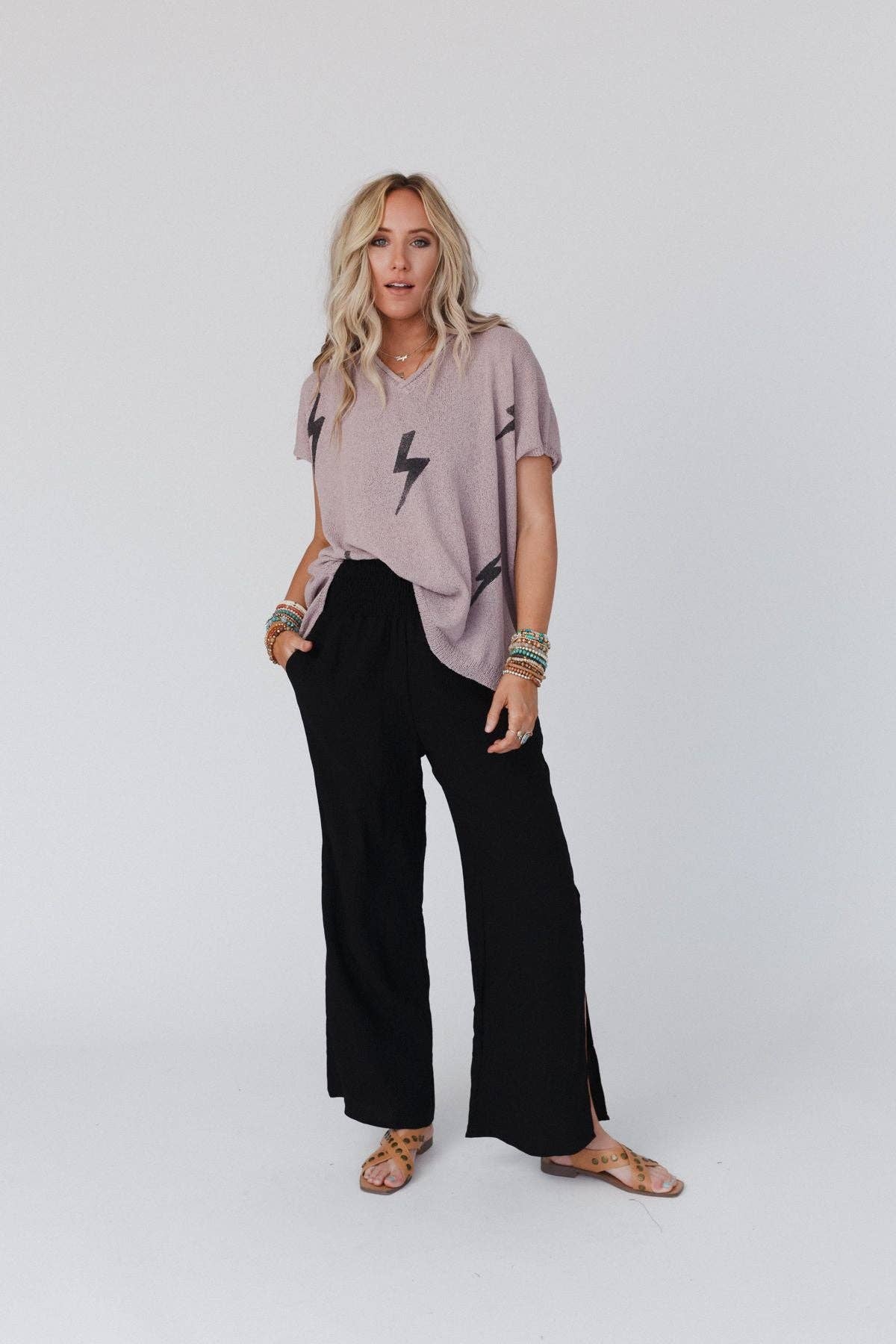 Dani Slit Wide Leg Pant - Black