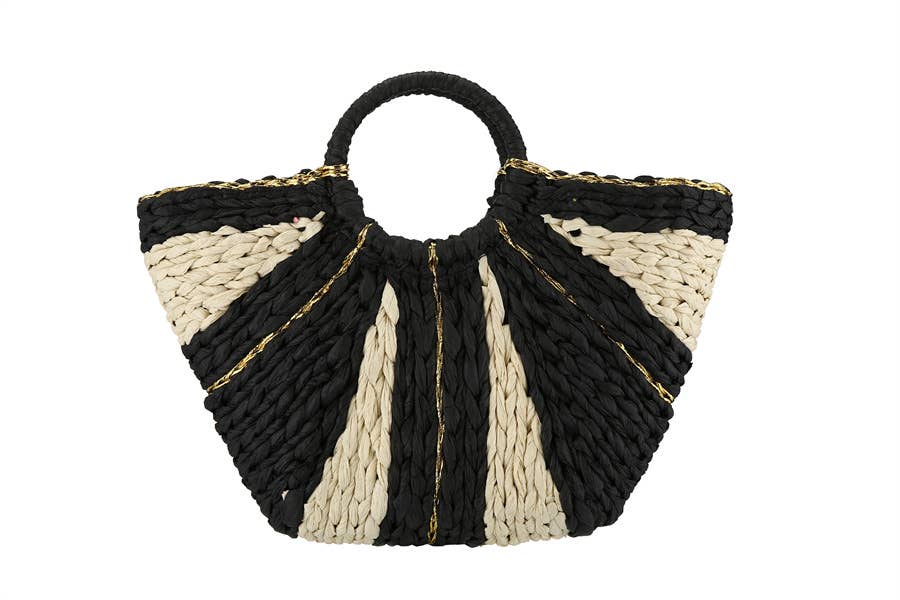 Ladies Half Moon Two Tone Straw Bag 
