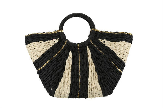 Ladies Half Moon Two Tone Straw Bag 