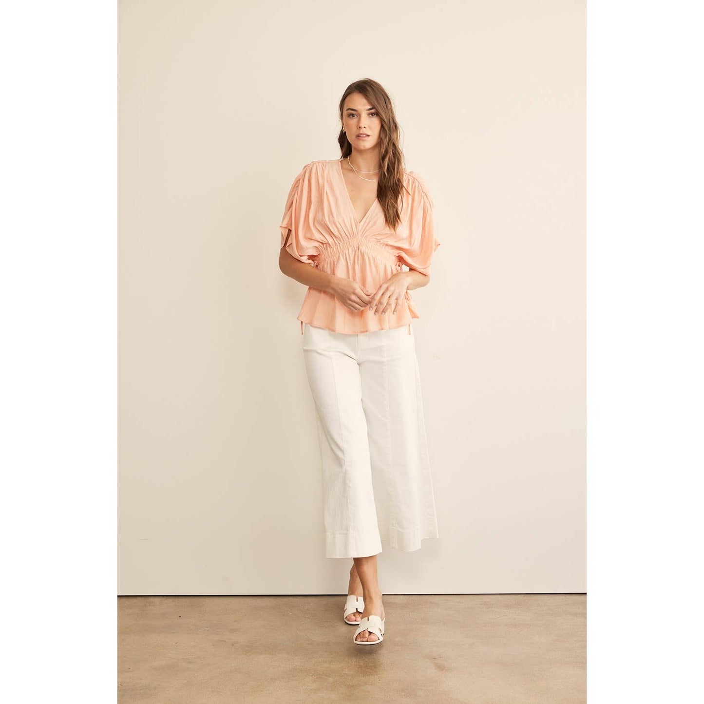 RUFFLED KIMONO BLOUSE IN CRINKLED FABRIC