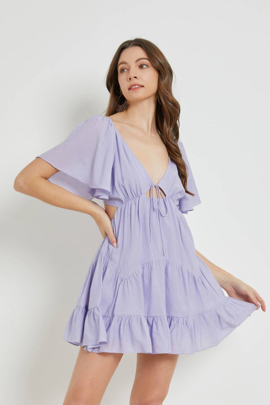 Cutout Lavender Ruffle Dress