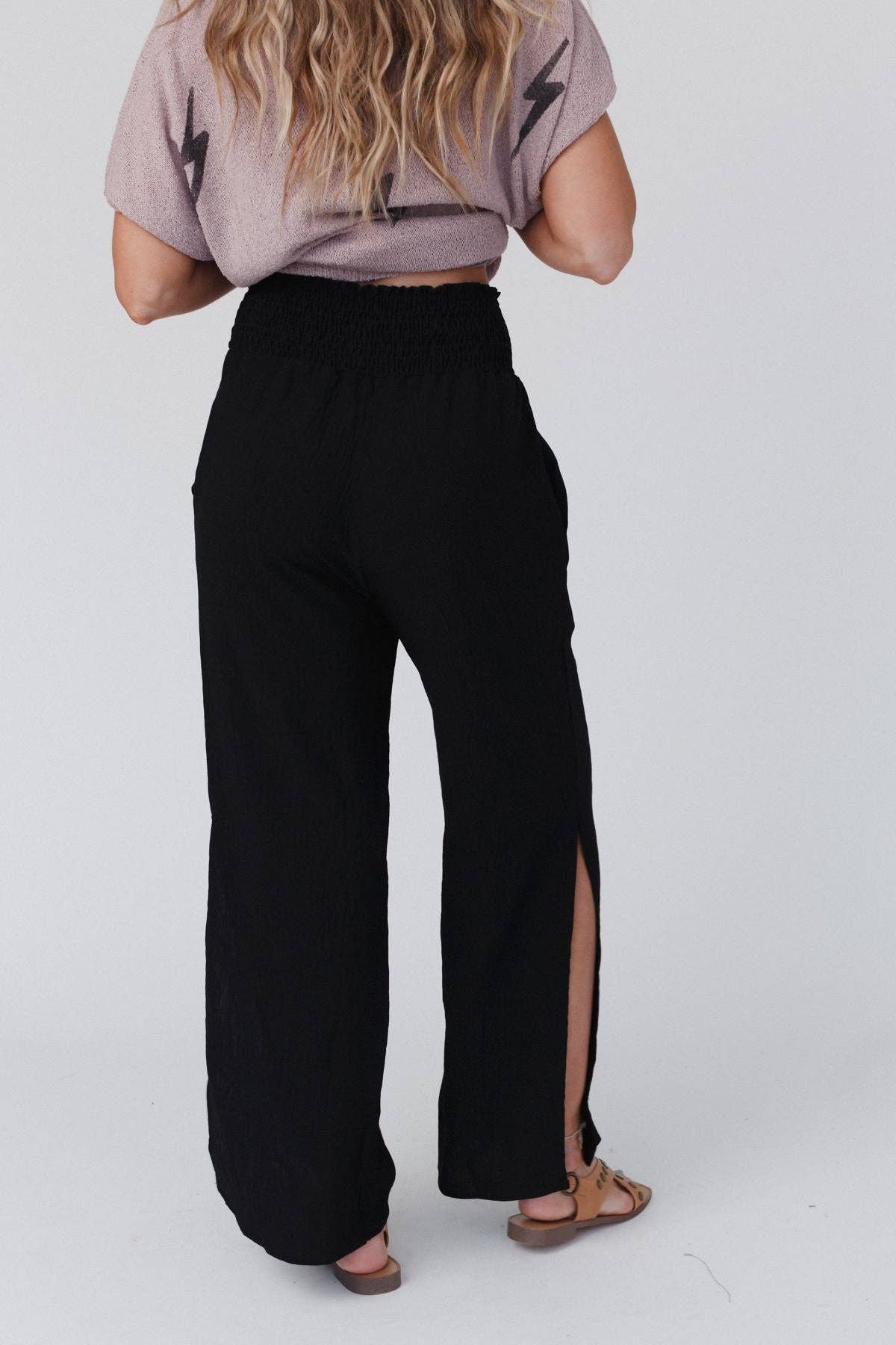 Dani Slit Wide Leg Pant - Black