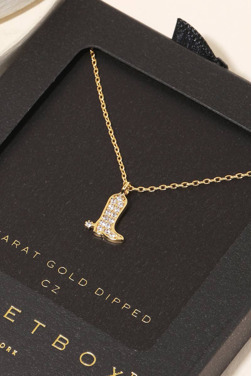 Secret Box Pave Cowboy Boot Pendant Necklace