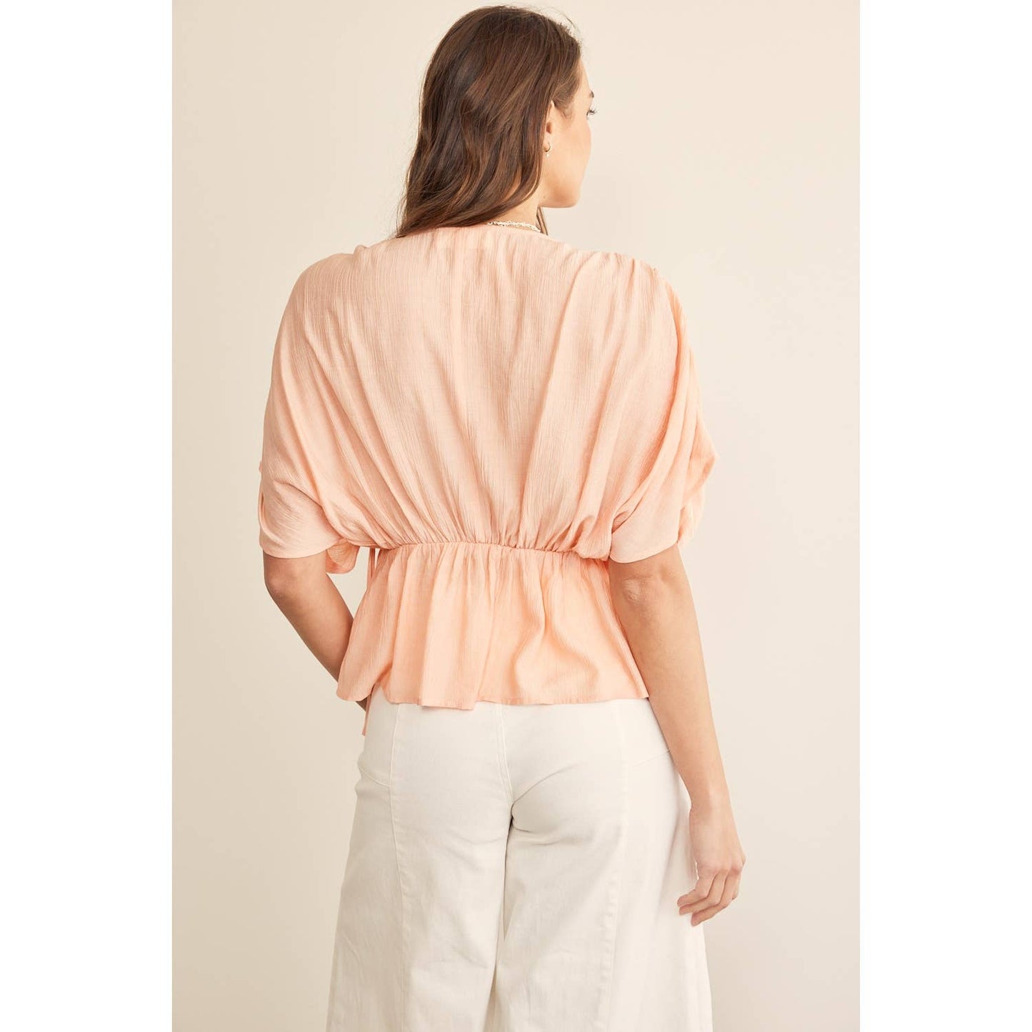 RUFFLED KIMONO BLOUSE IN CRINKLED FABRIC