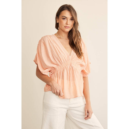 RUFFLED KIMONO BLOUSE IN CRINKLED FABRIC