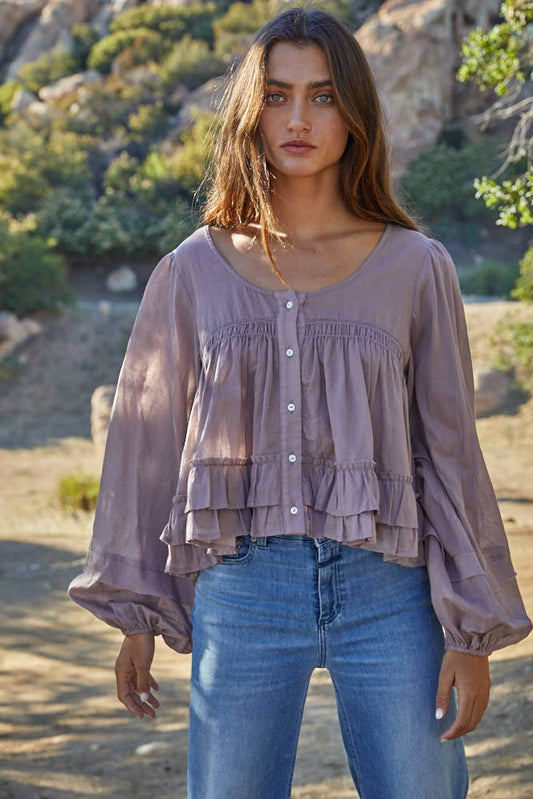 Ruffle and Grace Button-Down Top