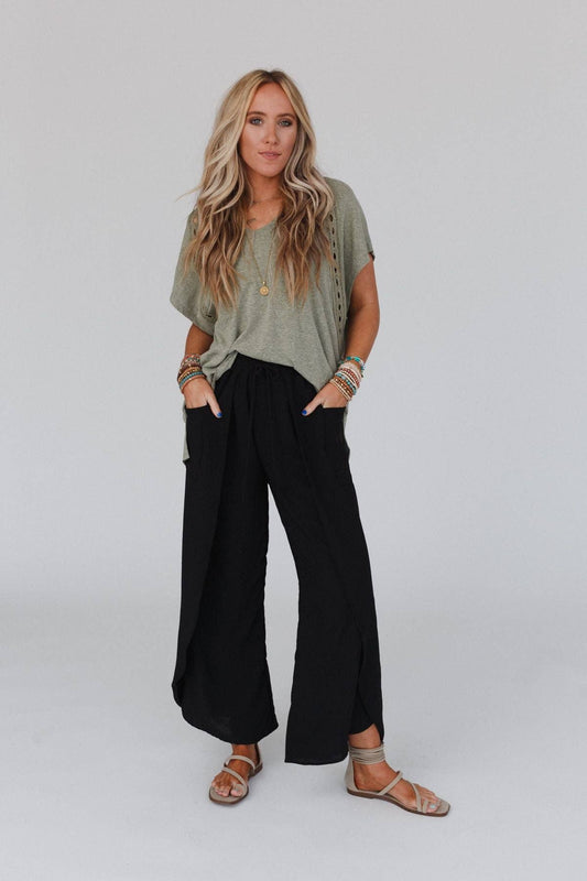 Stasia Solid Drawstring Tulip Pants - Black